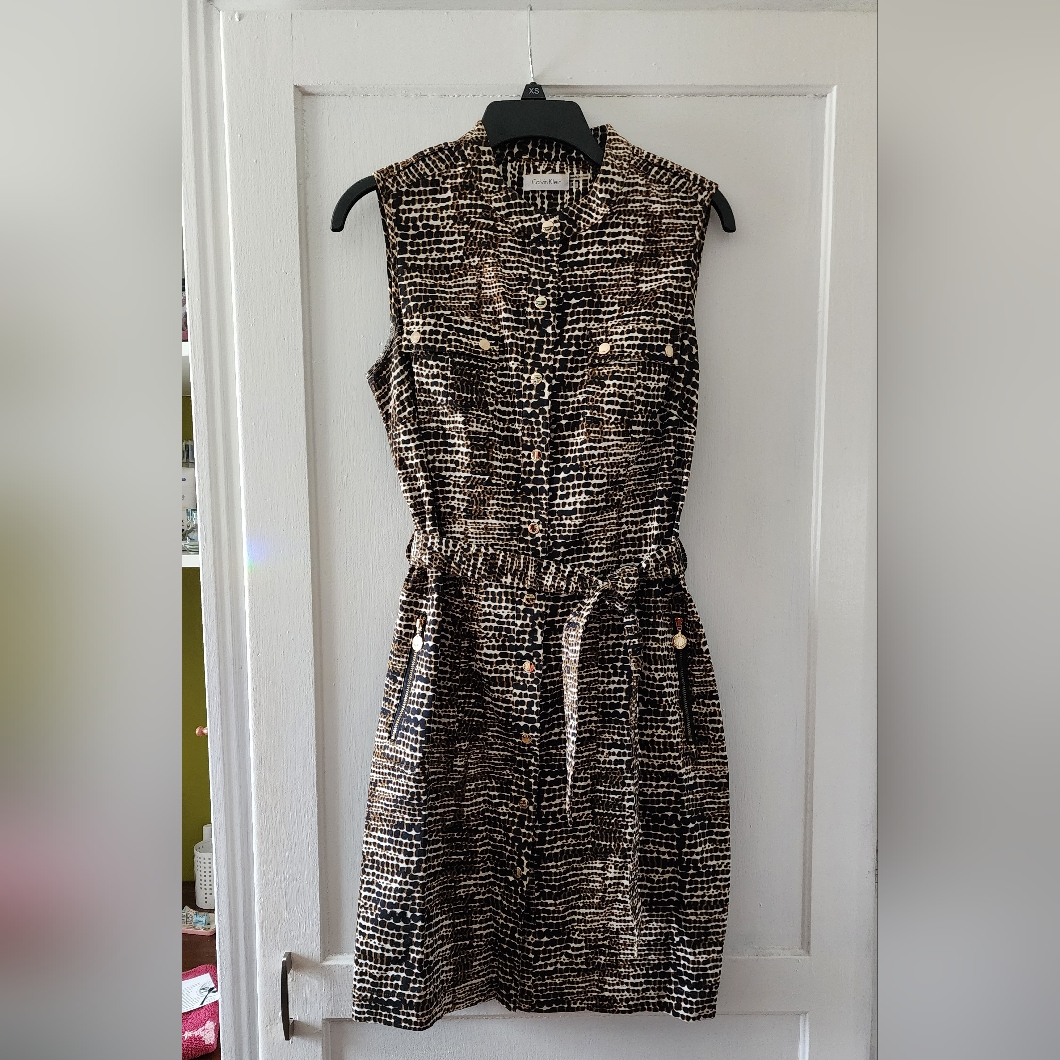 Calvin Klein Snap Front, Tie Waist Dress